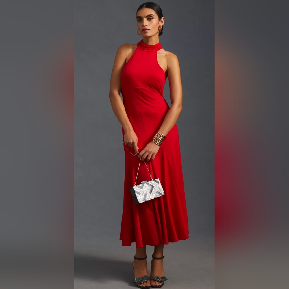 Maeve Red Halter-Back Midi Dress - Picture 7 of 13